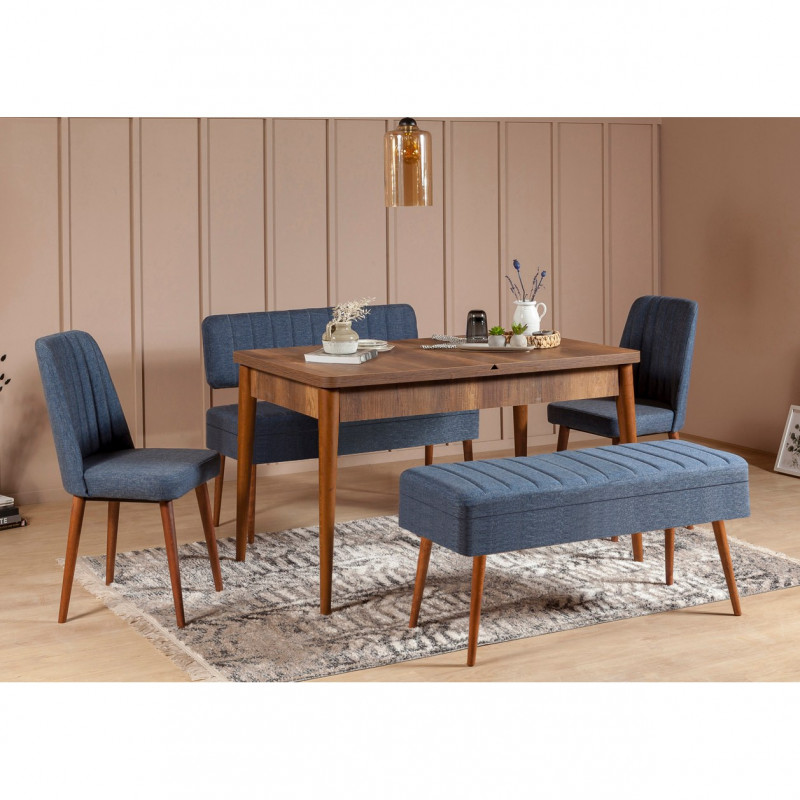 Set mesa comedor extensible y sillas (5 piezas) Vina 1048 4 nogal azul oscuro Practica Hogar Set mesa comedor extensible y sillas (5 piezas) Vina 1048 4 nogal azul oscuro Practica Hogar