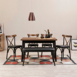 Set mesa comedor extensible y sillas (6 piezas) Oliver negro Practica Hogar