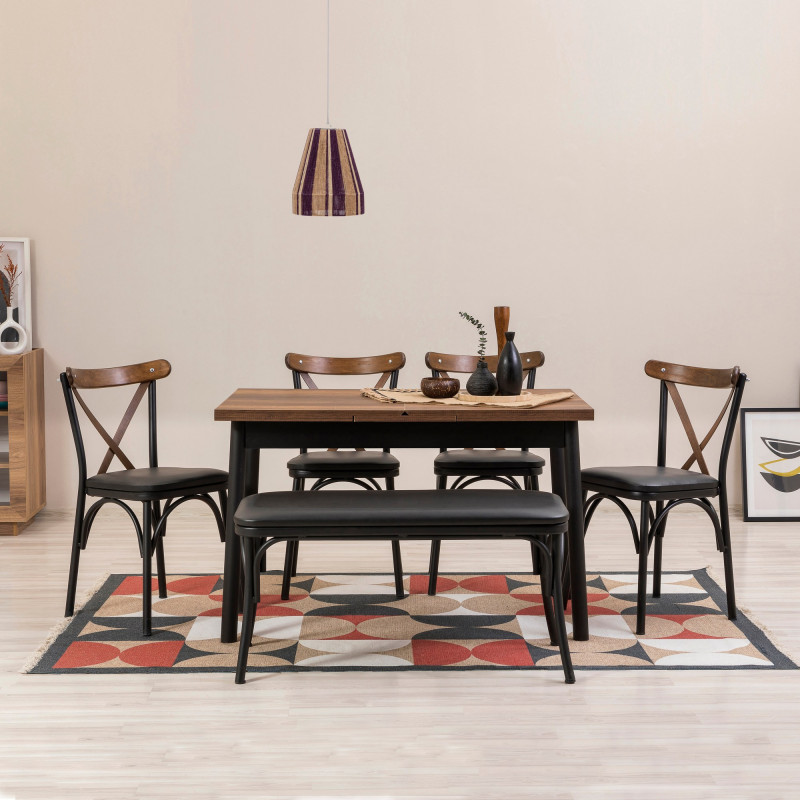 Set mesa comedor extensible y sillas (6 piezas) Oliver negro Practica Hogar Set mesa comedor extensible y sillas (6 piezas) Oliver negro Practica Hogar