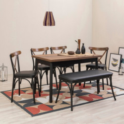Set mesa comedor extensible y sillas (6 piezas) Oliver negro Practica Hogar