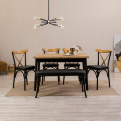 Set mesa comedor extensible y sillas (6 piezas) Oliver negro Practica Hogar