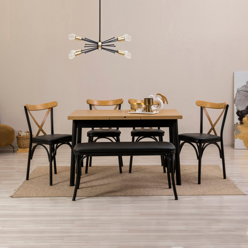 Set mesa comedor extensible y sillas (6 piezas) Oliver negro Practica Hogar Set mesa comedor extensible y sillas (6 piezas) Oliver negro Practica Hogar