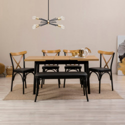 Set mesa comedor extensible y sillas (6 piezas) Oliver negro Practica Hogar