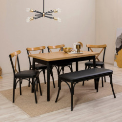 Set mesa comedor extensible y sillas (6 piezas) Oliver negro Practica Hogar