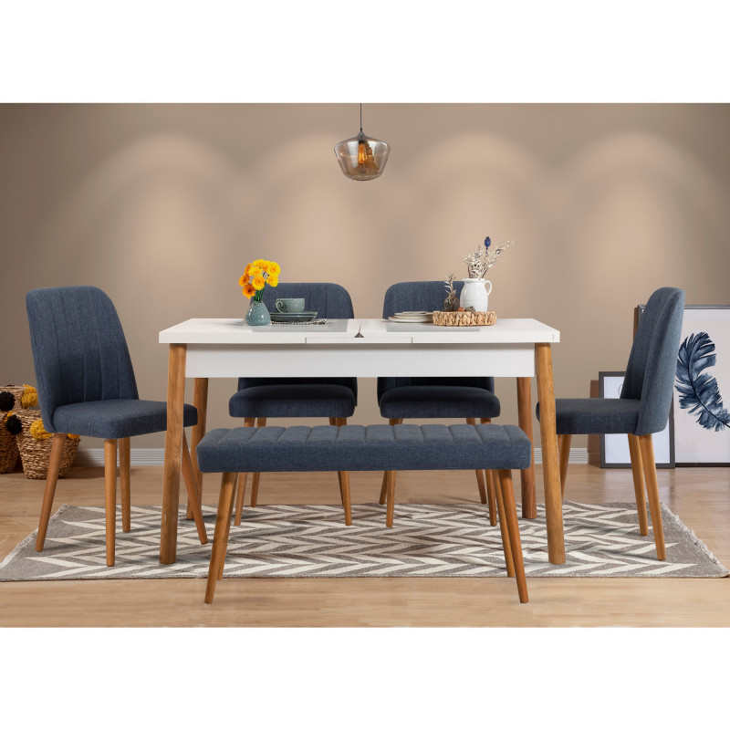 Set mesa comedor extensible y sillas (6 piezas) Santiago 1048 2 AB pino atlántico azul marino Practica Hogar Set mesa comedor extensible y sillas (6 piezas) Santiago 1048 2 AB pino atlántico azul marino Practica Hogar