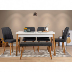 Set mesa comedor extensible y sillas (6 piezas) Santiago 1053-2 AB pino atlántico blanco antracita Practica Hogar