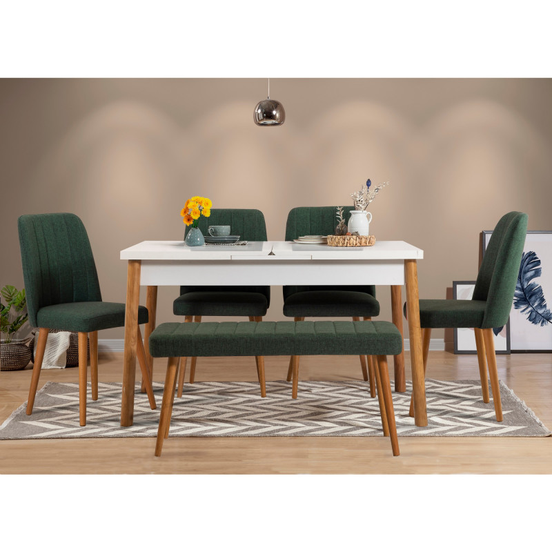 Set mesa comedor extensible y sillas (6 piezas) Santiago Atlantic pino atlántico blanco verde Practica Hogar Set mesa comedor extensible y sillas (6 piezas) Santiago Atlantic pino atlántico blanco verde Practica Hogar