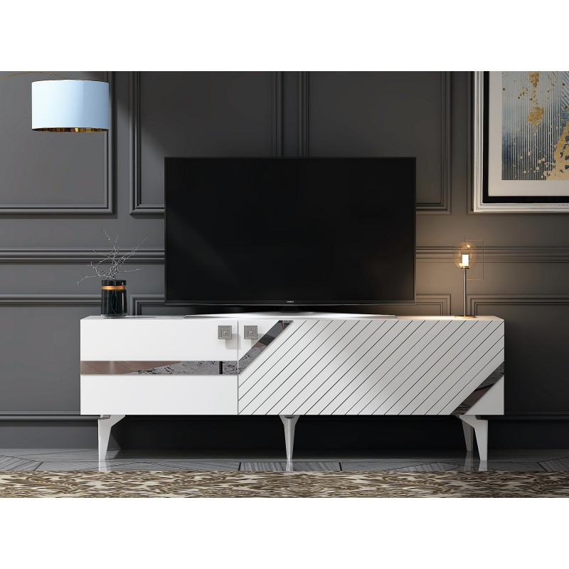 Mueble TV iris Blanco Plata Practica Hogar Mueble TV iris Blanco Plata Practica Hogar