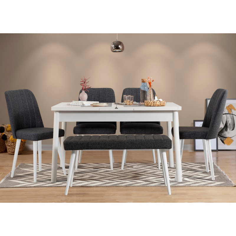 Set mesa comedor extensible y sillas (6 piezas) Santiago antracita blanco Practica Hogar Set mesa comedor extensible y sillas (6 piezas) Santiago antracita blanco Practica Hogar