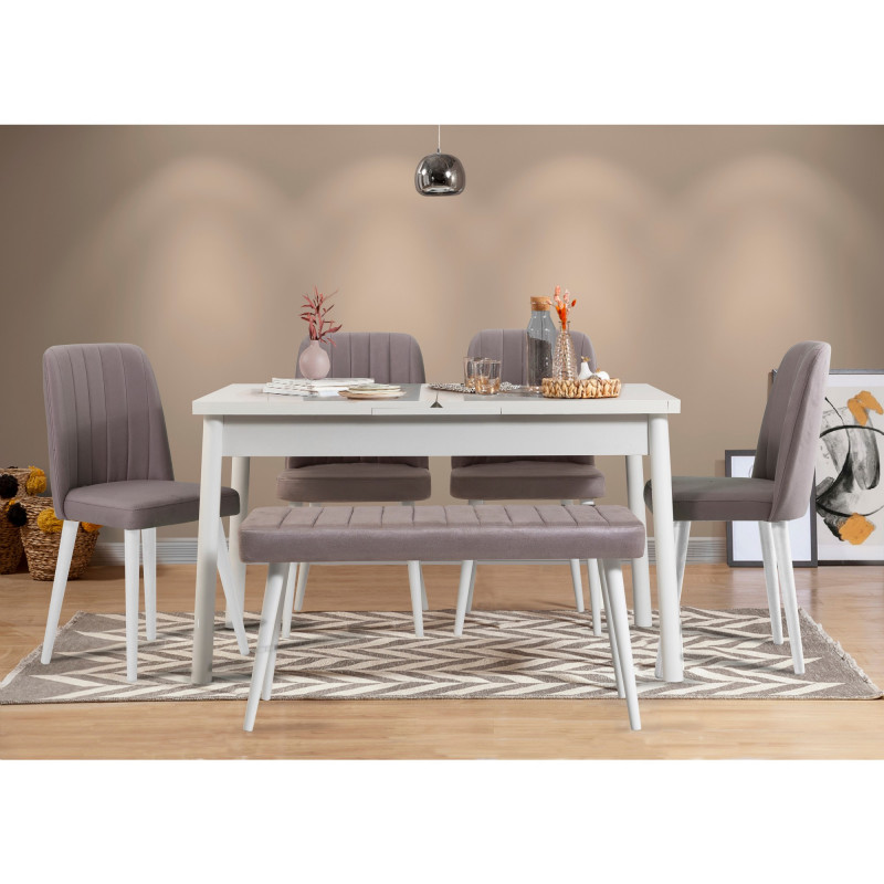 Set mesa comedor extensible y sillas (6 piezas) Santiago gris blanco Practica Hogar Set mesa comedor extensible y sillas (6 piezas) Santiago gris blanco Practica Hogar