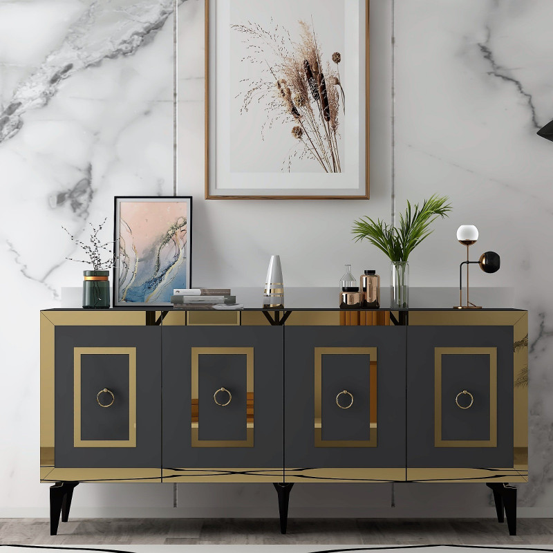 Aparador Karya Antracita Oro Practica Hogar Aparador Karya Antracita Oro Practica Hogar