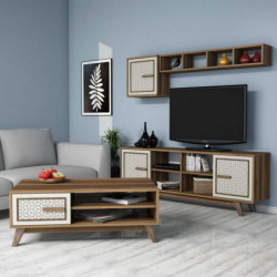 Conjunto de muebles de salón Ayla crema nogal Practica Hogar