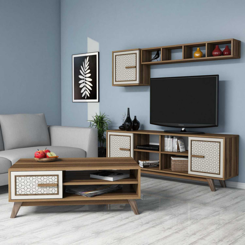 Conjunto de muebles de salón Ayla crema nogal Practica Hogar Conjunto de muebles de salón Ayla crema nogal Practica Hogar