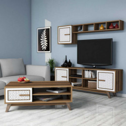 Conjunto de muebles de salón Ayla blanco nogal Practica Hogar