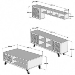 Conjunto de muebles de salón Ayla blanco nogal Practica Hogar