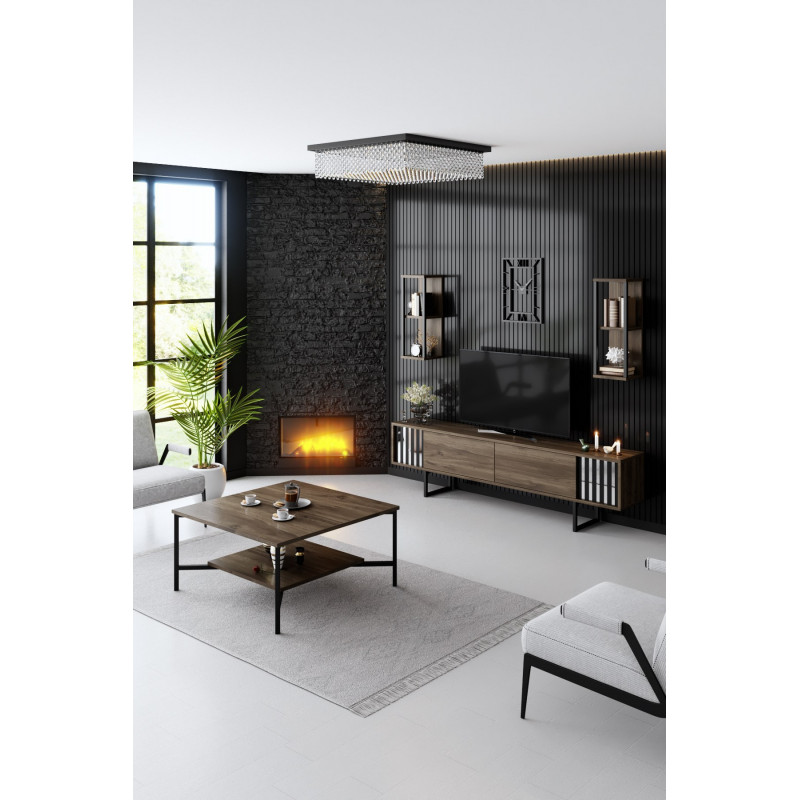 Conjunto de muebles de salón Chrome Line negro nogal Practica Hogar Conjunto de muebles de salón Chrome Line negro nogal Practica Hogar