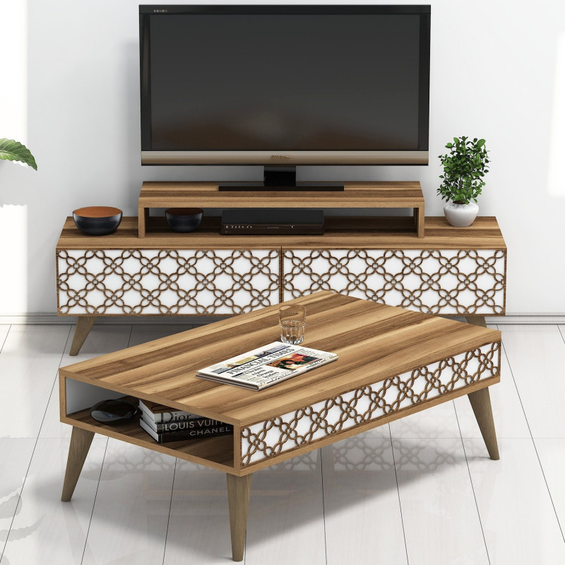 Conjunto de muebles de salón City blanco nogal Practica Hogar Conjunto de muebles de salón City blanco nogal Practica Hogar
