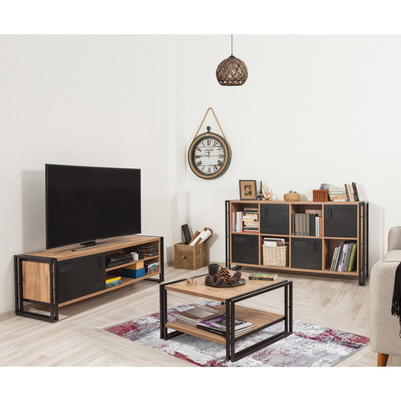 Conjunto de muebles de salón Cosmo -TKM.12 pino atlántico negro Practica Hogar Conjunto de muebles de salón Cosmo -TKM.12 pino atlántico negro Practica Hogar