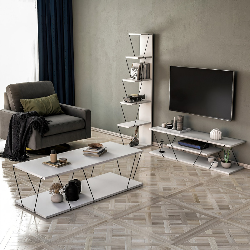 Conjunto de muebles de salón Epsilon blanco negro Practica Hogar Conjunto de muebles de salón Epsilon blanco negro Practica Hogar