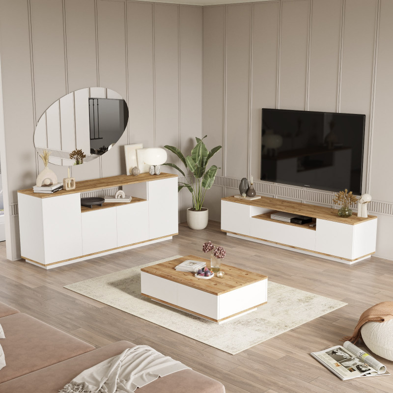 Conjunto de muebles de salón FR18-AW pino atlántico blanco Practica Hogar Conjunto de muebles de salón FR18-AW pino atlántico blanco Practica Hogar