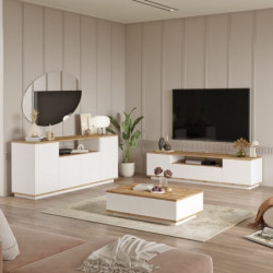 Conjunto de muebles de salón FR18-AW pino atlántico blanco Practica Hogar