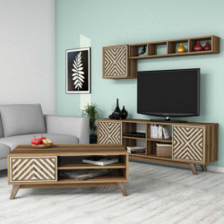 Conjunto de muebles de salón İnci crema nogal Practica Hogar