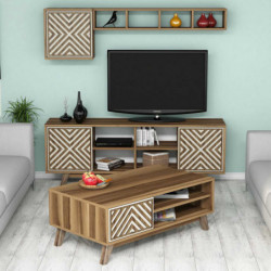 Conjunto de muebles de salón İnci crema nogal Practica Hogar