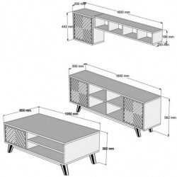 Conjunto de muebles de salón İnci crema nogal Practica Hogar