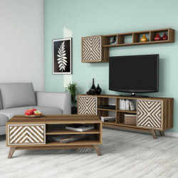 Conjunto de muebles de salón İnci blanco nogal Practica Hogar