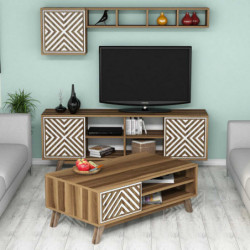Conjunto de muebles de salón İnci blanco nogal Practica Hogar
