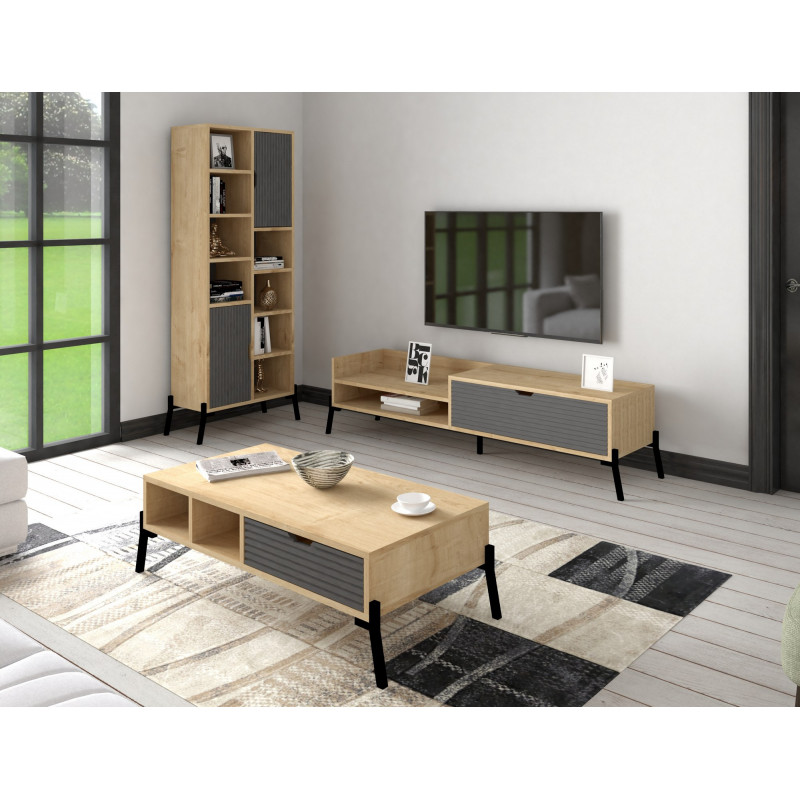 Conjunto de muebles de salón Trotse zafiro roble antracita Practica Hogar Conjunto de muebles de salón Trotse zafiro roble antracita Practica Hogar