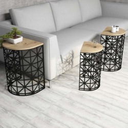 Set mesas de café (3 piezas) Stil Metal Ferforje roble negro Practica Hogar