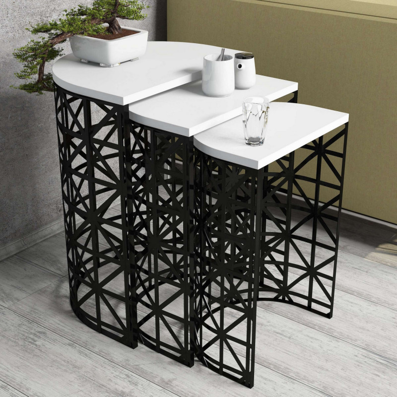 Set mesas de café (3 piezas) Stil Metal Ferforje blanco negro Practica Hogar Set mesas de café (3 piezas) Stil Metal Ferforje blanco negro Practica Hogar
