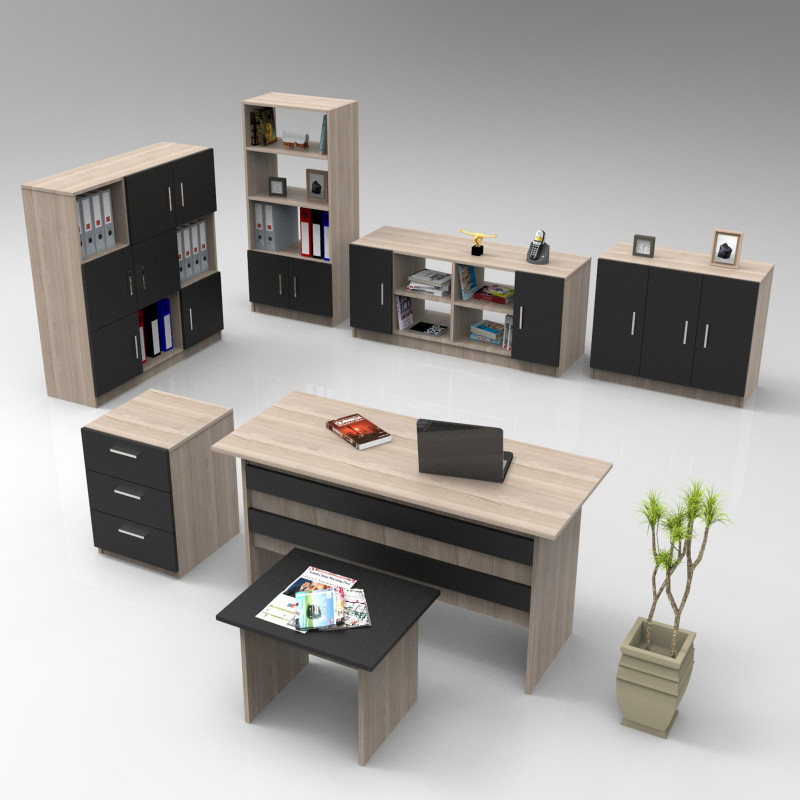 Conjunto de muebles de oficina VO18-OB roble negro Practica Hogar Conjunto de muebles de oficina VO18-OB roble negro Practica Hogar