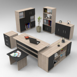 Conjunto de muebles de oficina VO19-OB roble larx negro Practica Hogar