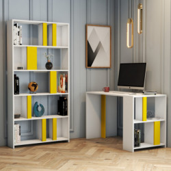 Escritorio con estantería Lima blanco amarillo Practica Hogar