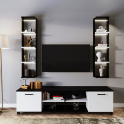 Mueble TV chift Raflı L512 blanco negro Practica Hogar