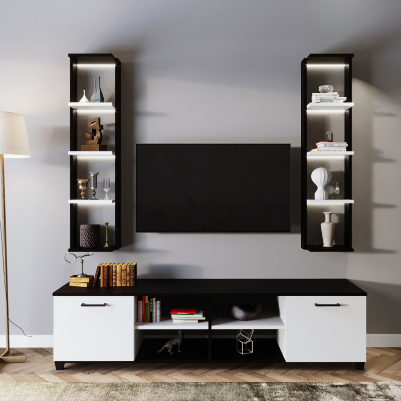 Mueble TV chift Raflı L512 blanco negro Practica Hogar Mueble TV chift Raflı L512 blanco negro Practica Hogar