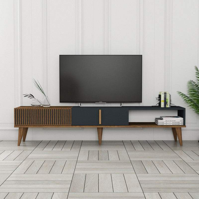 Mueble TV Milan Alt antracita nogal Practica Hogar Mueble TV Milan Alt antracita nogal Practica Hogar