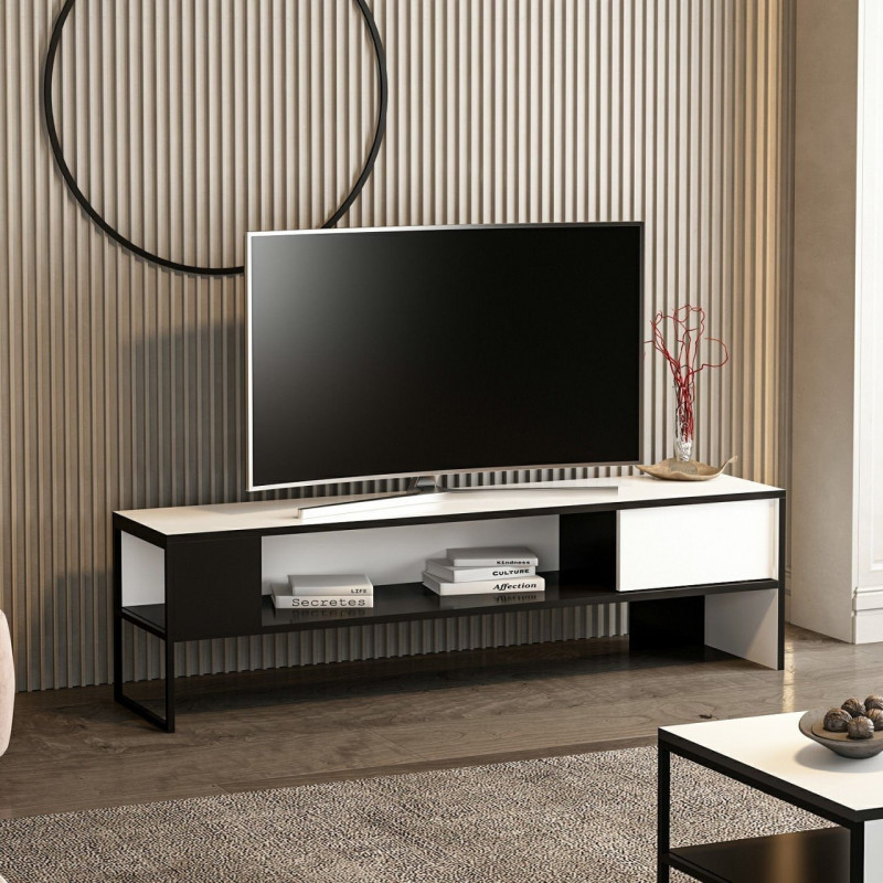 Mueble TV con estante Concord blanco negro Practica Hogar Mueble TV con estante Concord blanco negro Practica Hogar