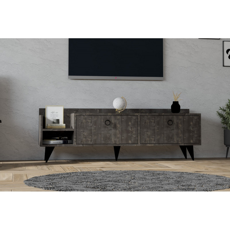 Mueble TV con estante Heflin antracita Practica Hogar Mueble TV con estante Heflin antracita Practica Hogar