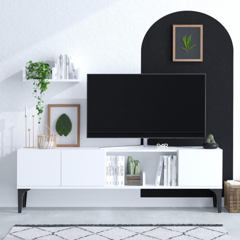 Mueble TV con estante Hubbl DEC0076 blanco Practica Hogar Mueble TV con estante Hubbl DEC0076 blanco Practica Hogar