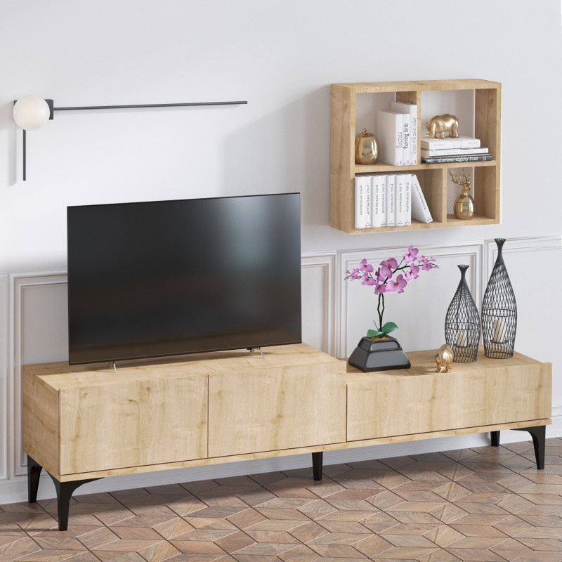 Mueble TV con estante Lott roble Practica Hogar Mueble TV con estante Lott roble Practica Hogar