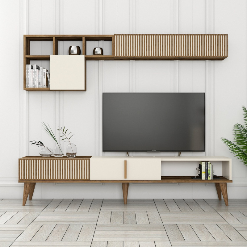 Mueble TV con estante Milan TV crema nogal Practica Hogar Mueble TV con estante Milan TV crema nogal Practica Hogar