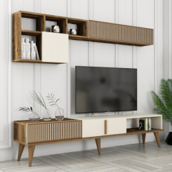 Mueble TV con estante Milan TV crema nogal Practica Hogar