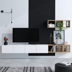 Mueble TV con estante Pıa roble blanco Practica Hogar