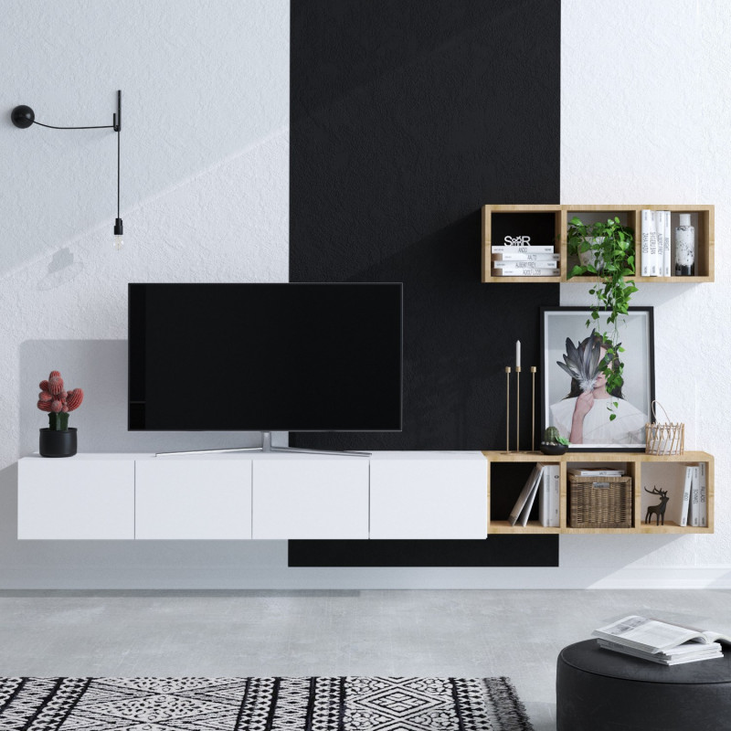Mueble TV con estante Pıa roble blanco Practica Hogar Mueble TV con estante Pıa roble blanco Practica Hogar