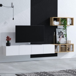 Mueble TV con estante Pıa roble blanco Practica Hogar