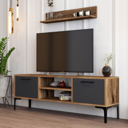 Mueble TV con estante Riga nogal antracita Practica Hogar