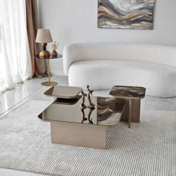 Juego de mesa de centro Jazz Beige Bronce Practica Hogar